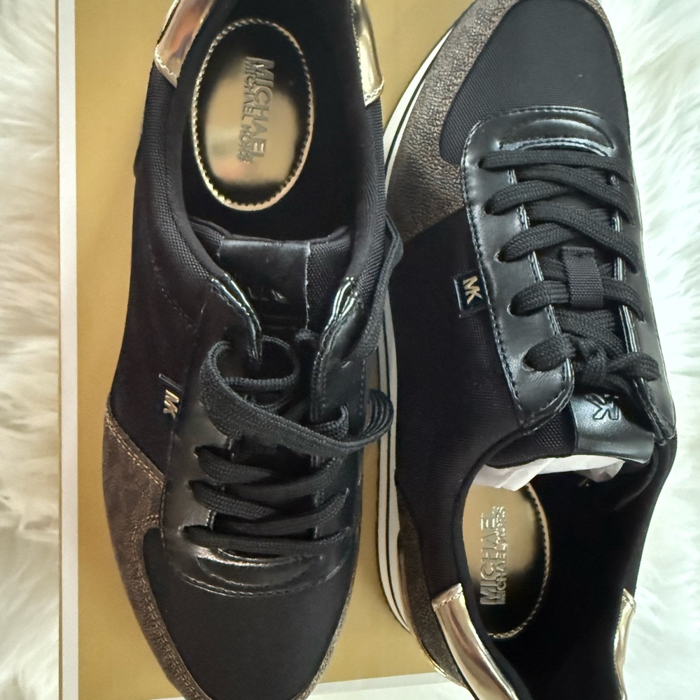 Michael Kors Black and Gold Women's Sneakers - Picture 3 of 4